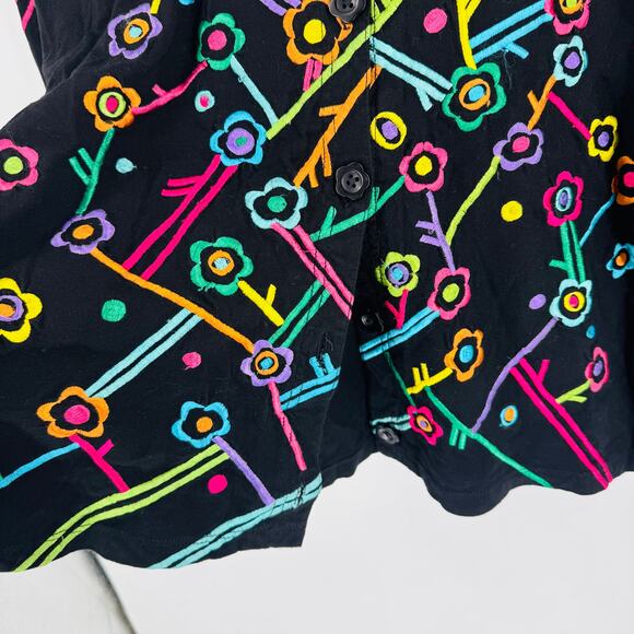 Michael Simon Lite Black Floral Embroidered Cardigan 100% Cotton L - Picture 5 of 6